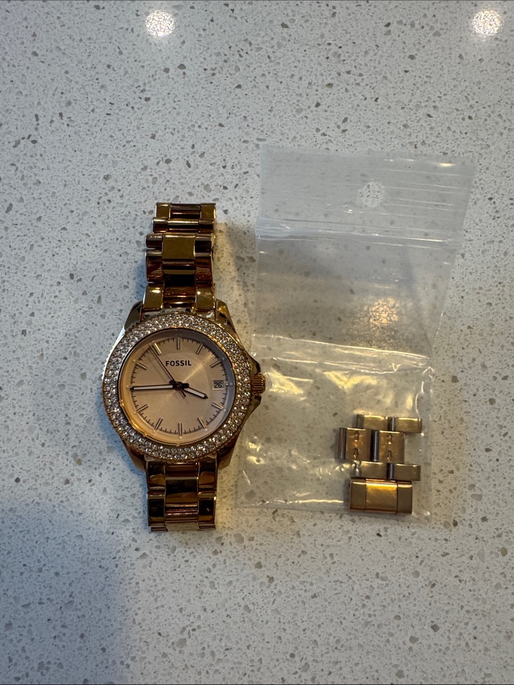 Fossil Women’s Rose Gold Crystal-Accent Bracelet Watch